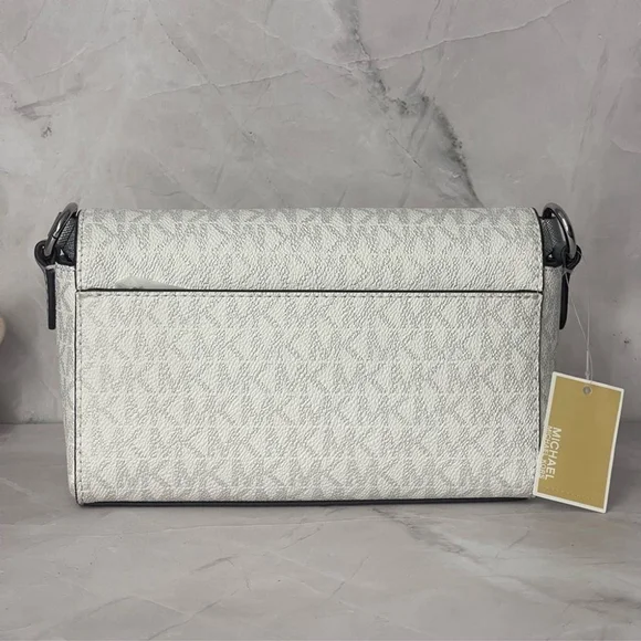 Michael Kors Vincent Crossbody White MK Signature Logo Silver/White - Picture 6 of 12